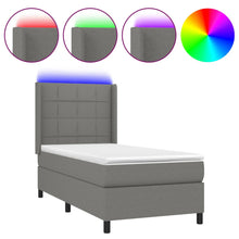 Boxspring Met Matras En Led Stof Donkergrijs 80 x 200 cm Blok met vierkanten