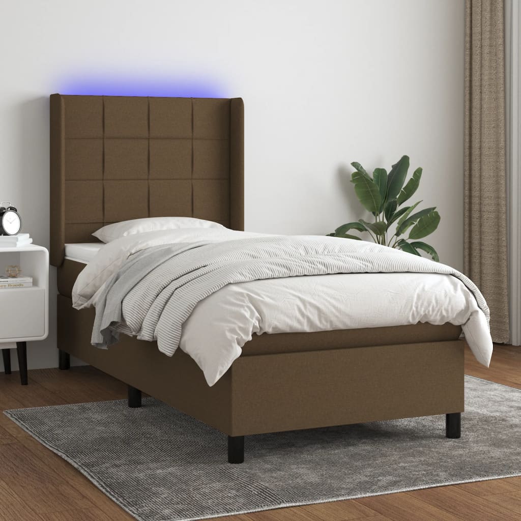 Boxspring met matras en LED stof donkerbruin 80x200 cm