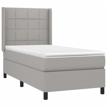 Boxspring met matras en LED stof lichtgrijs 90x190 cm 90 x 190 cm Blok met vierkanten