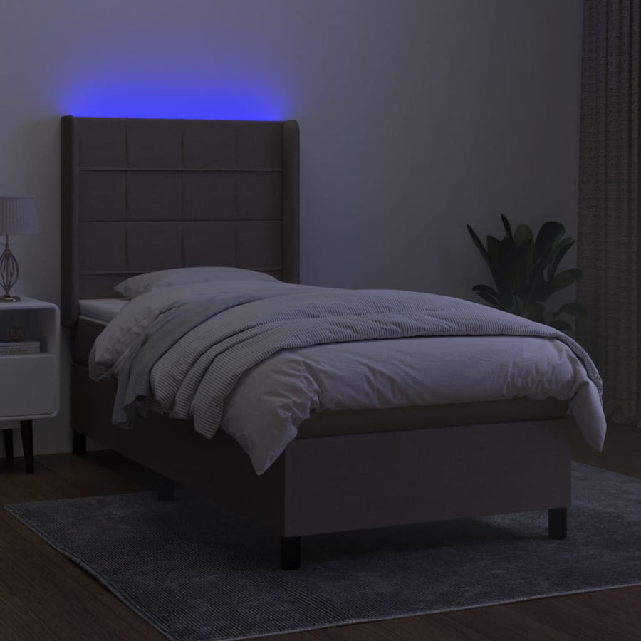 Boxspring Met Matras En Led Stof Taupe 90 x 190 cm Blok met vierkanten