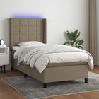 Boxspring Met Matras En Led Stof Taupe 90 x 190 cm Blok met vierkanten