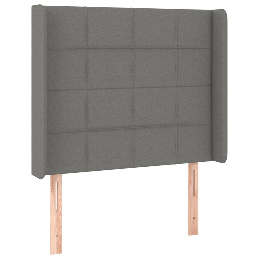 Boxspring Met Matras En Led Stof Donkergrijs 90 x 200 cm Blok met vierkanten
