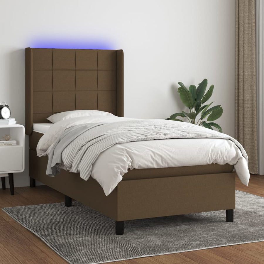 Boxspring Met Matras En Led Stof 80X200 Cm Donkerbruin 90 x 200 cm Blok met vierkanten