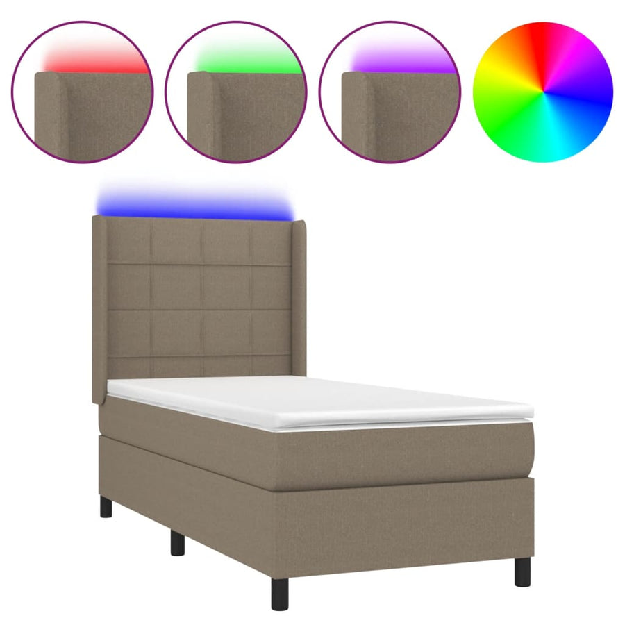 Boxspring Met Matras En Led Stof 80X200 Cm Taupe 90 x 200 cm Blok met vierkanten