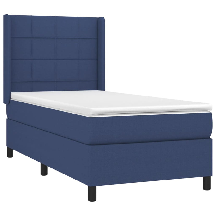 Boxspring Met Matras En Led Stof Blauw 90 x 200 cm Blok met vierkanten