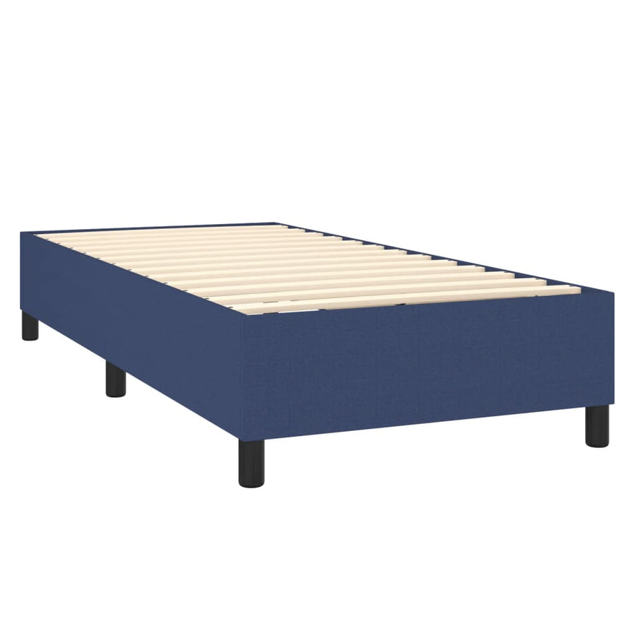 Boxspring Met Matras En Led Stof Blauw 90 x 200 cm Blok met vierkanten