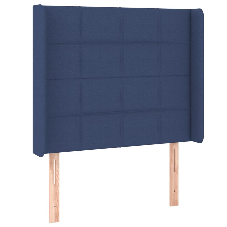 Boxspring Met Matras En Led Stof Blauw 90 x 200 cm Blok met vierkanten