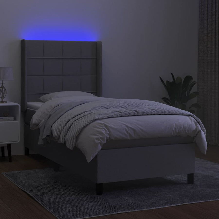 Boxspring met matras en LED stof lichtgrijs 100x200 cm 100 x 200 cm Lichtgrijs