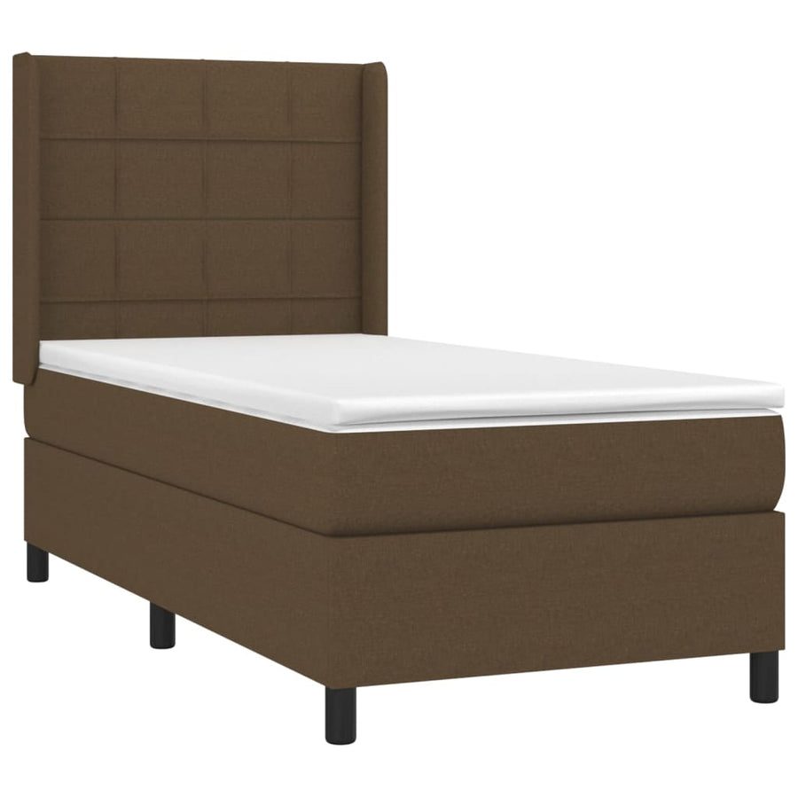 Boxspring Met Matras En Led Stof Donkerbruin 100 x 200 cm Blok met vierkanten