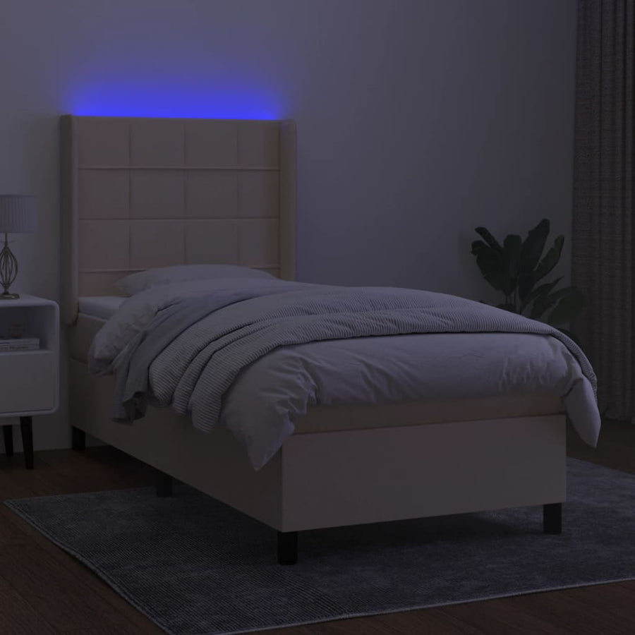 Boxspring met matras en LED stof crèmekleurig 100x200 cm 100 x 200 cm Crème