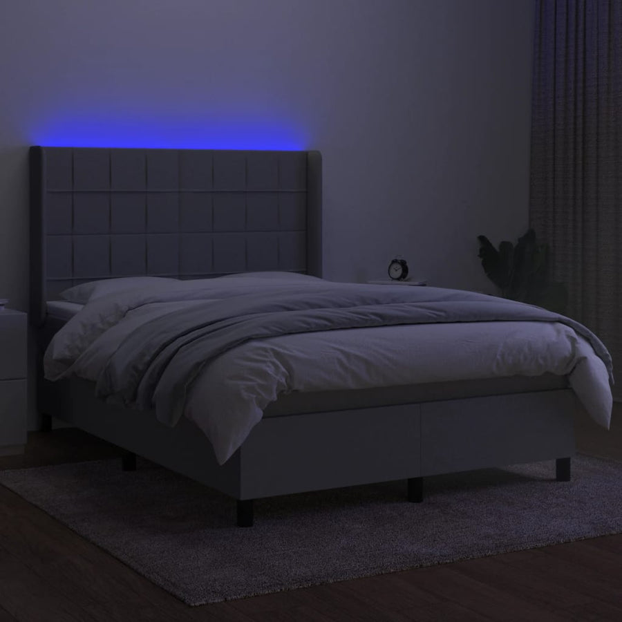 Boxspring met matras en LED stof lichtgrijs 140x190 cm 140 x 190 cm Lichtgrijs