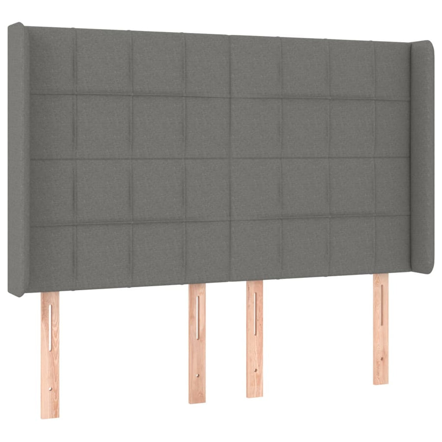 Boxspring Met Matras En Led Stof Donkergrijs 140 x 190 cm Blok met vierkanten
