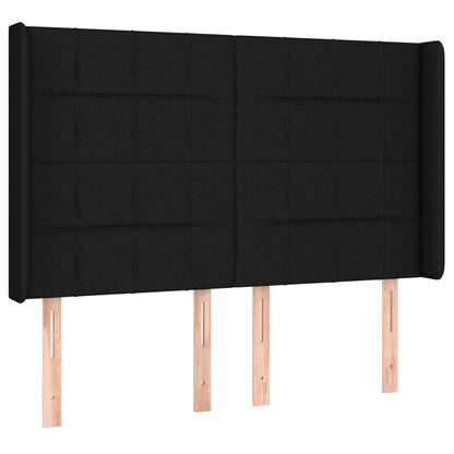 Boxspring Met Matras En Led Stof Zwart 140 x 190 cm Blok met vierkanten