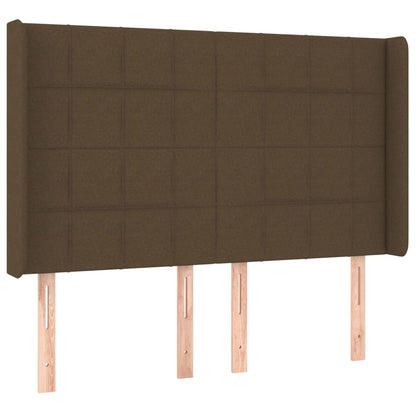 Boxspring Met Matras En Led Stof Donkerbruin 140 x 190 cm Blok met vierkanten