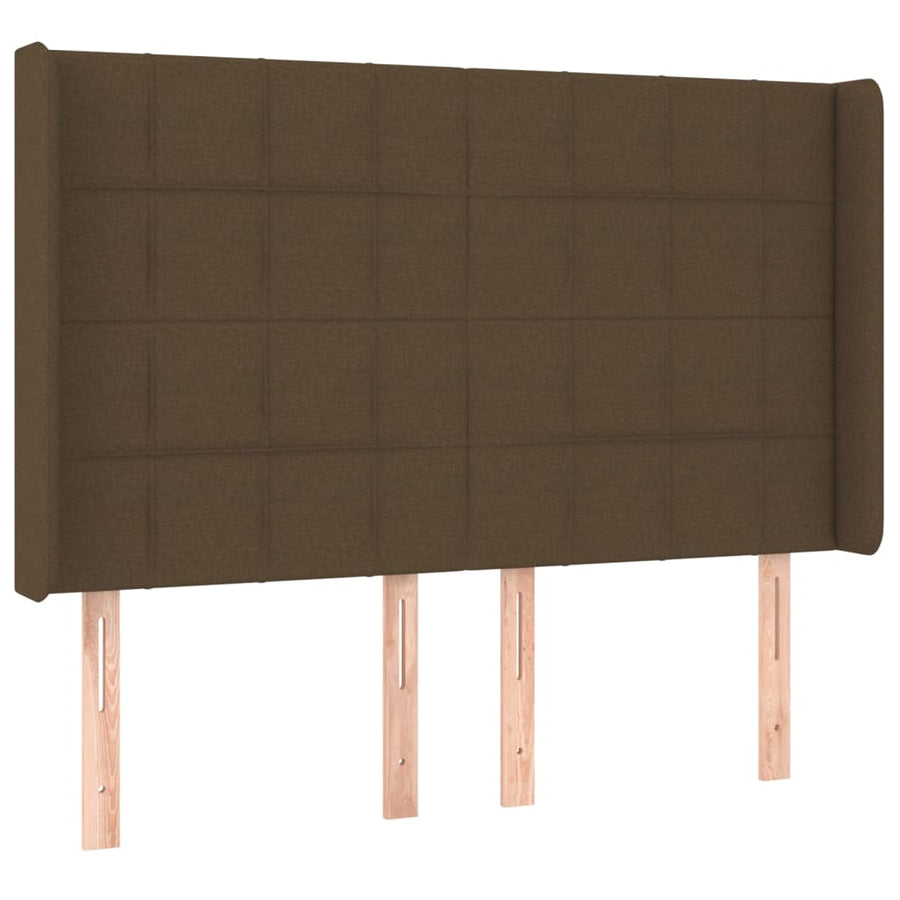 Boxspring Met Matras En Led Stof Donkerbruin 140 x 190 cm Blok met vierkanten