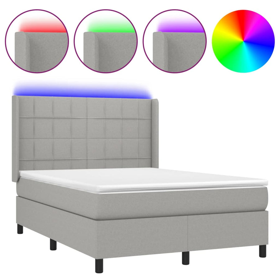 Boxspring met matras en LED stof lichtgrijs 140x200 cm 140 x 200 cm Lichtgrijs