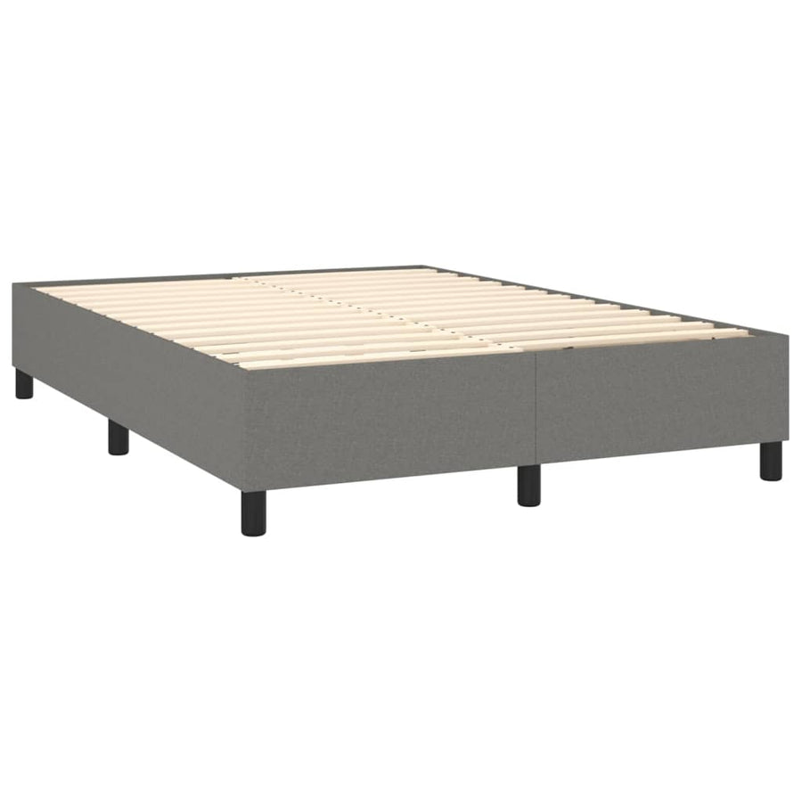 Boxspring Met Matras En Led Stof Donkergrijs 140 x 200 cm Blok met vierkanten