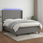 Boxspring Met Matras En Led Stof Donkergrijs 140 x 200 cm Blok met vierkanten