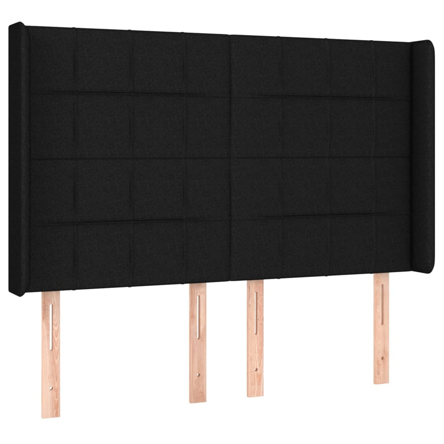 Boxspring Met Matras En Led Stof Zwart 140 x 200 cm Blok met vierkanten