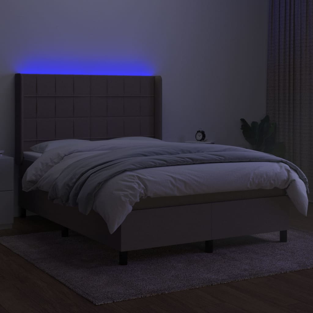 Boxspring met matras en LED stof taupe 140x200 cm 140 x 200 cm Taupe