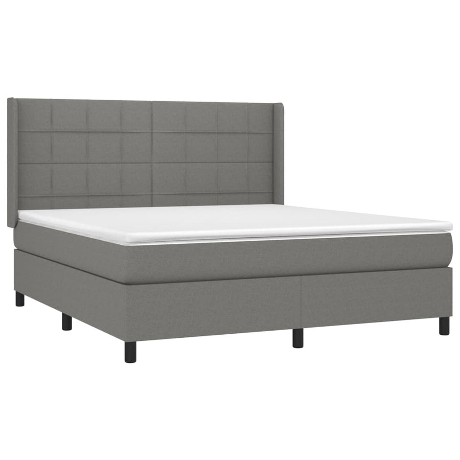Boxspring Met Matras En Led Stof Donkergrijs 160 x 200 cm Blok met vierkanten