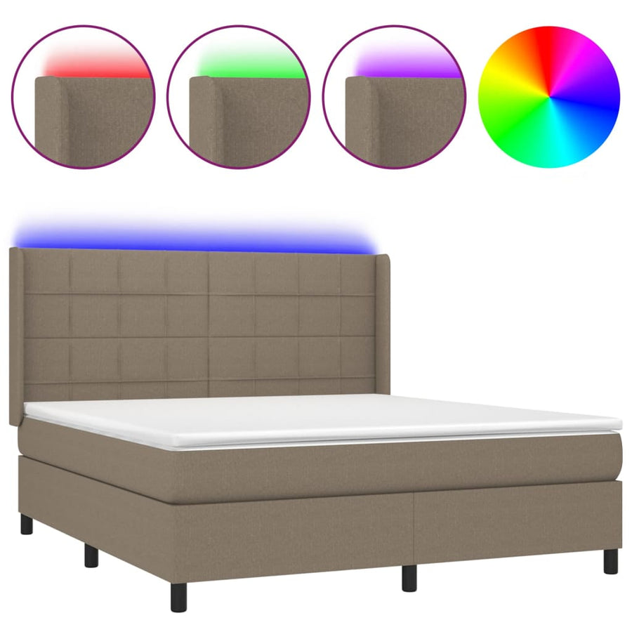 Boxspring Met Matras En Led Stof Taupe 160 x 200 cm Blok met vierkanten