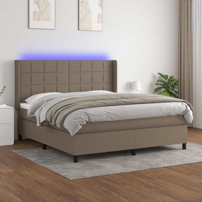 Boxspring Met Matras En Led Stof Taupe 160 x 200 cm Blok met vierkanten