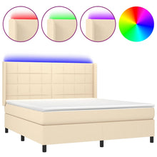 Boxspring Met Matras En Led Stof Kleurig Crème 160 x 200 cm Blok met vierkanten