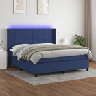 Boxspring Met Matras En Led Stof Blauw 160 x 200 cm Blok met vierkanten