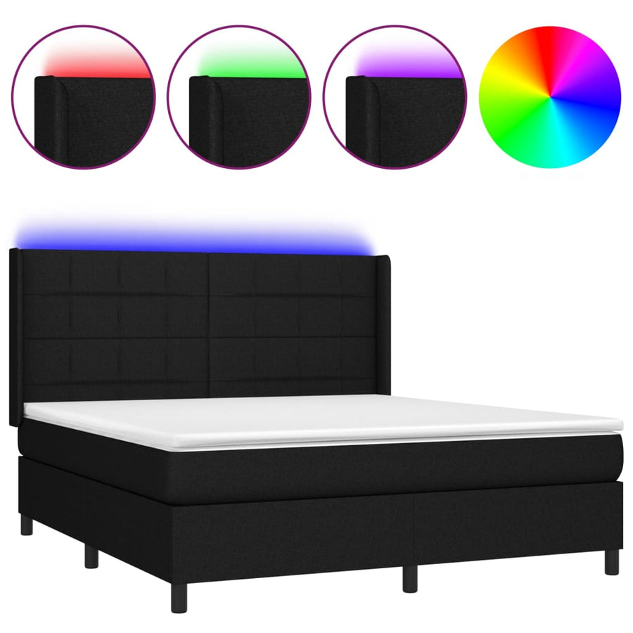 Boxspring Met Matras En Led Stof Zwart 180 x 200 cm Blok met vierkanten