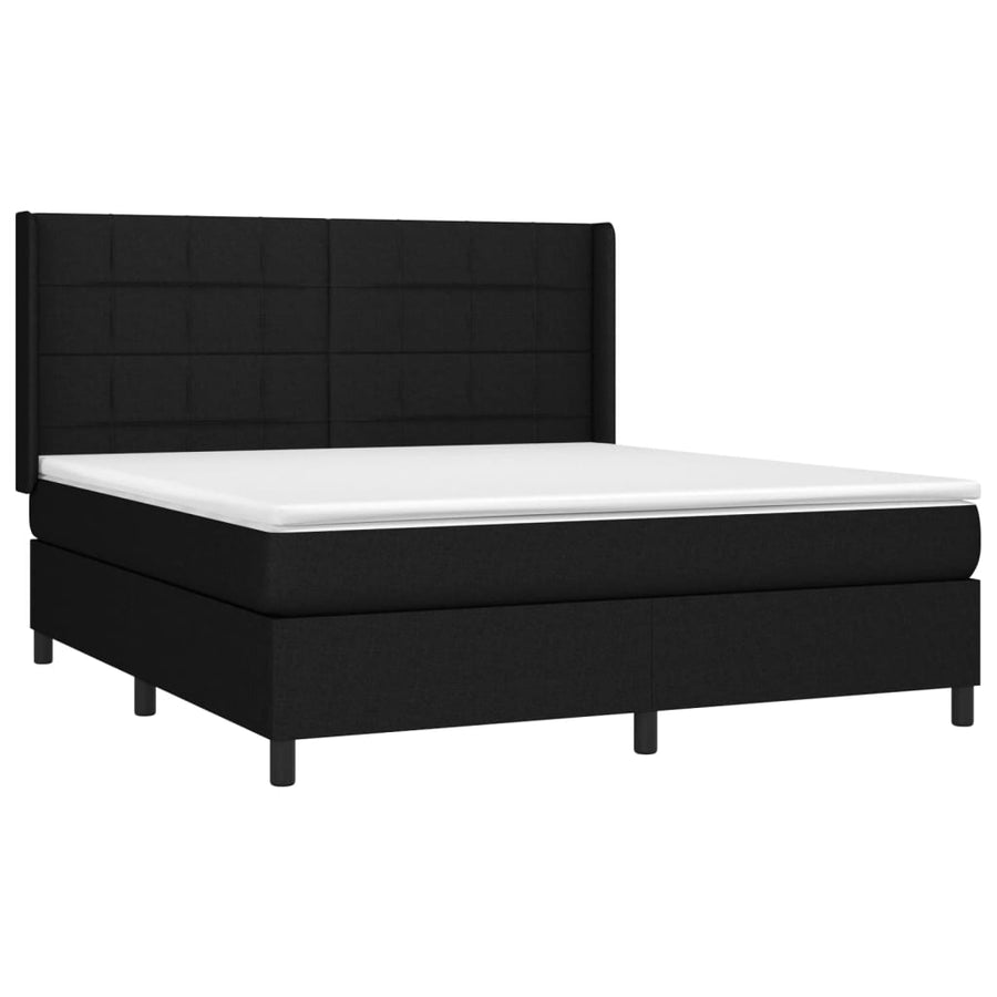 Boxspring Met Matras En Led Stof Zwart 180 x 200 cm Blok met vierkanten