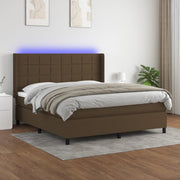 Box spring with mattress and dark brown LED fabric 180x200 cm