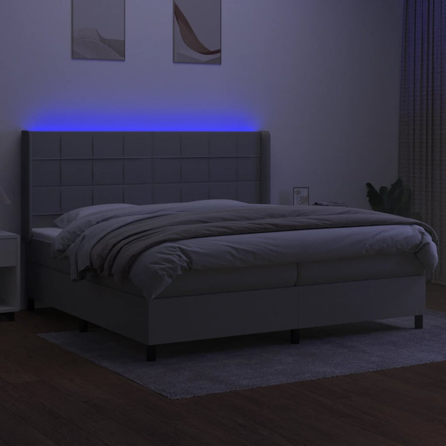 Boxspring met matras en LED stof lichtgrijs 200x200 cm 200 x 200 cm Lichtgrijs