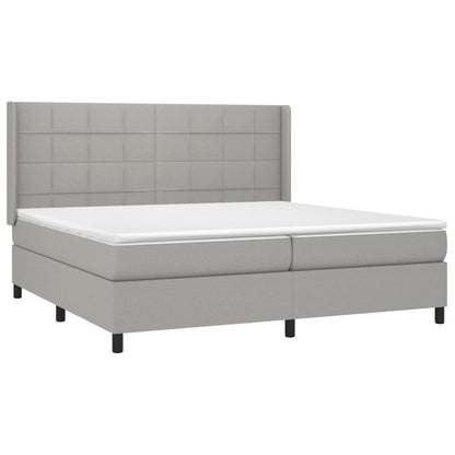 Boxspring met matras en LED stof lichtgrijs 200x200 cm 200 x 200 cm Lichtgrijs