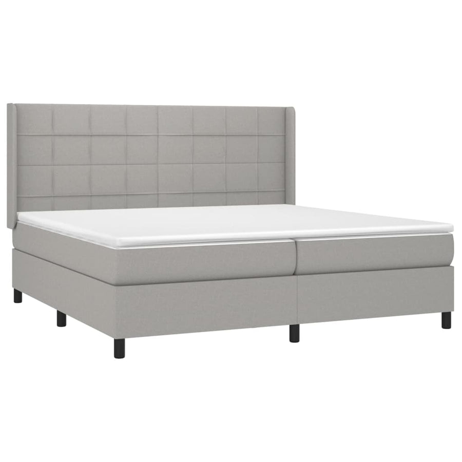 Boxspring met matras en LED stof lichtgrijs 200x200 cm 200 x 200 cm Lichtgrijs