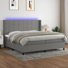 Box spring bed with mattress and dark grey LED fabric 200x200 cm