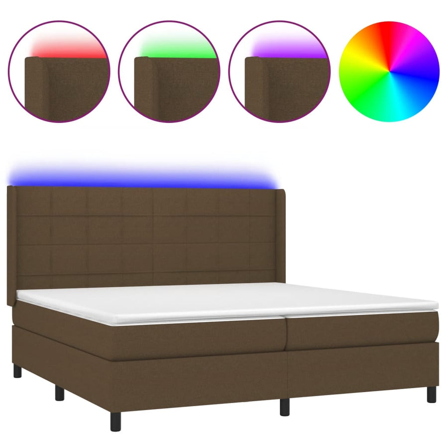 Boxspring Met Matras En Led Stof Donkerbruin 200X200 Cm 200 x 200 cm Blok met vierkanten