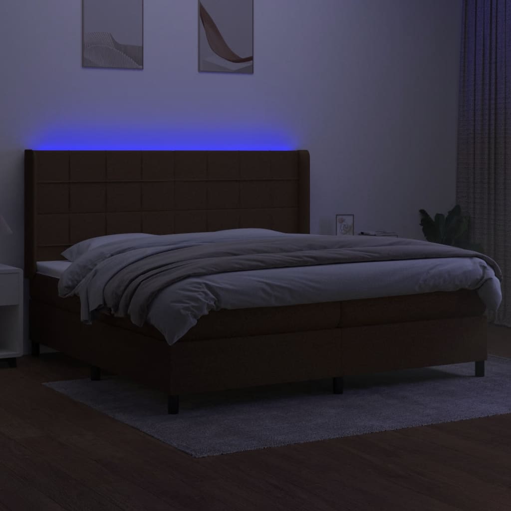 Boxspring Met Matras En Led Stof Donkerbruin 200X200 Cm 200 x 200 cm Blok met vierkanten