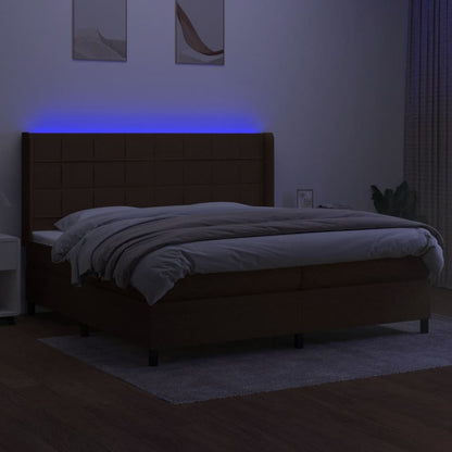 Boxspring Met Matras En Led Stof Donkerbruin 200X200 Cm 200 x 200 cm Blok met vierkanten