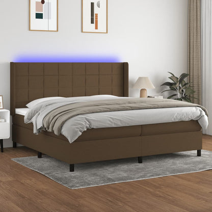 Boxspring Met Matras En Led Stof Donkerbruin 200X200 Cm 200 x 200 cm Blok met vierkanten