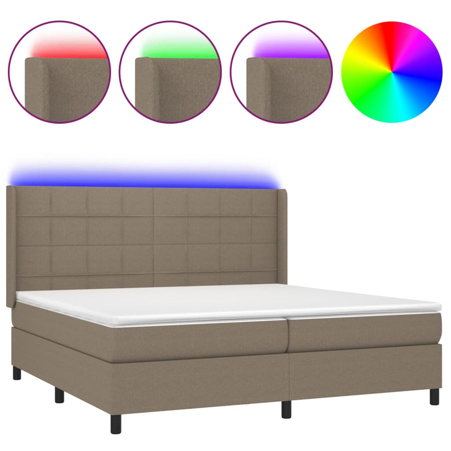 Boxspring Met Matras En Led Stof Taupe 200 x 200 cm Blok met vierkanten
