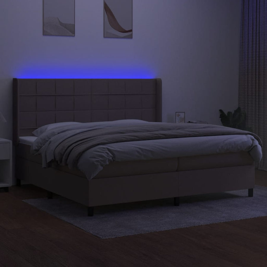Boxspring Met Matras En Led Stof Taupe 200 x 200 cm Blok met vierkanten