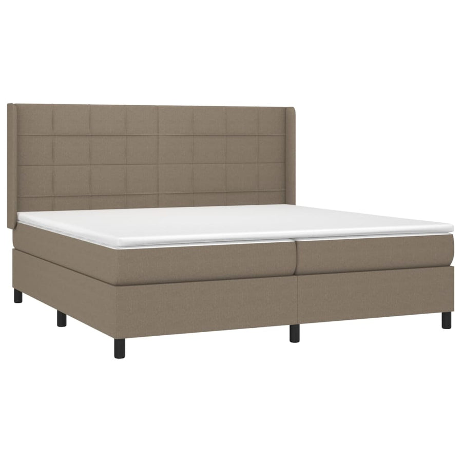 Boxspring Met Matras En Led Stof Taupe 200 x 200 cm Blok met vierkanten