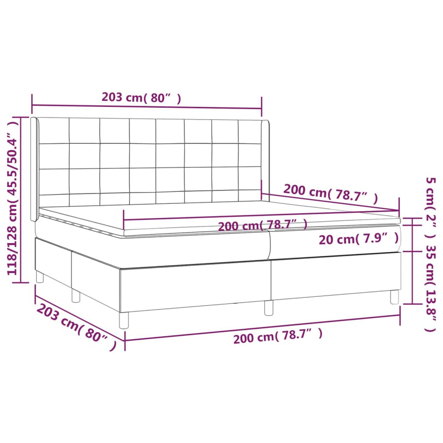 Boxspring Met Matras En Led Stof Taupe 200 x 200 cm Blok met vierkanten