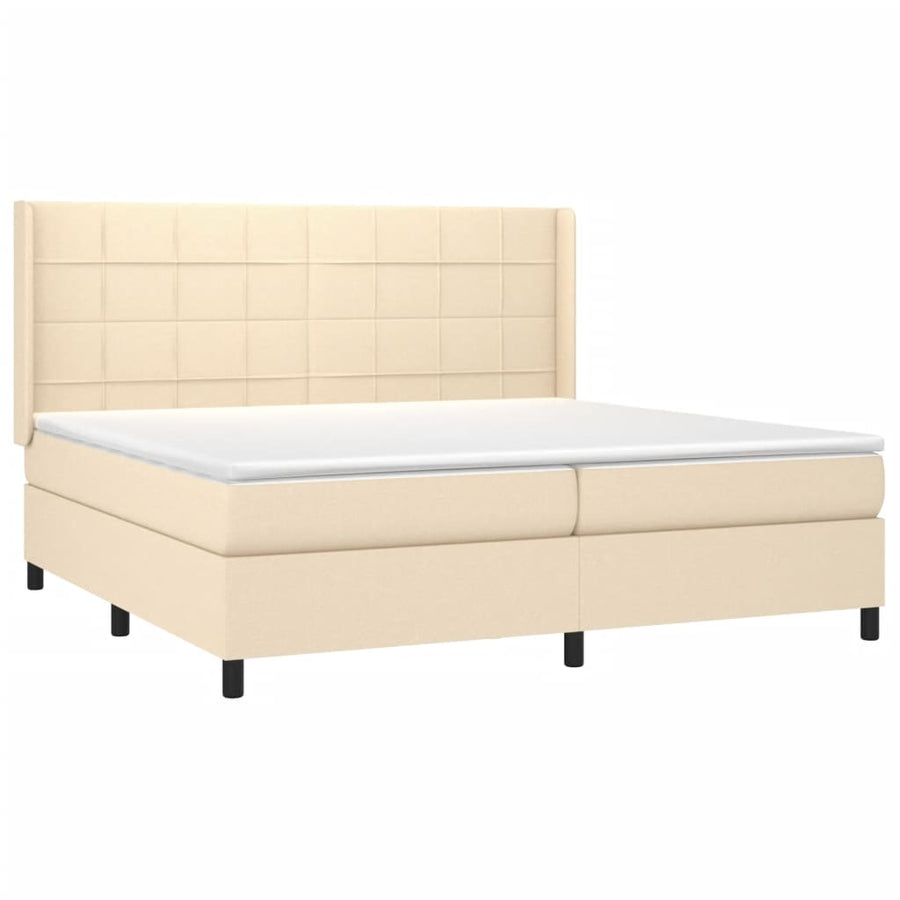 Boxspring Met Matras En Led Stof Kleurig Crème 200 x 200 cm Blok met vierkanten