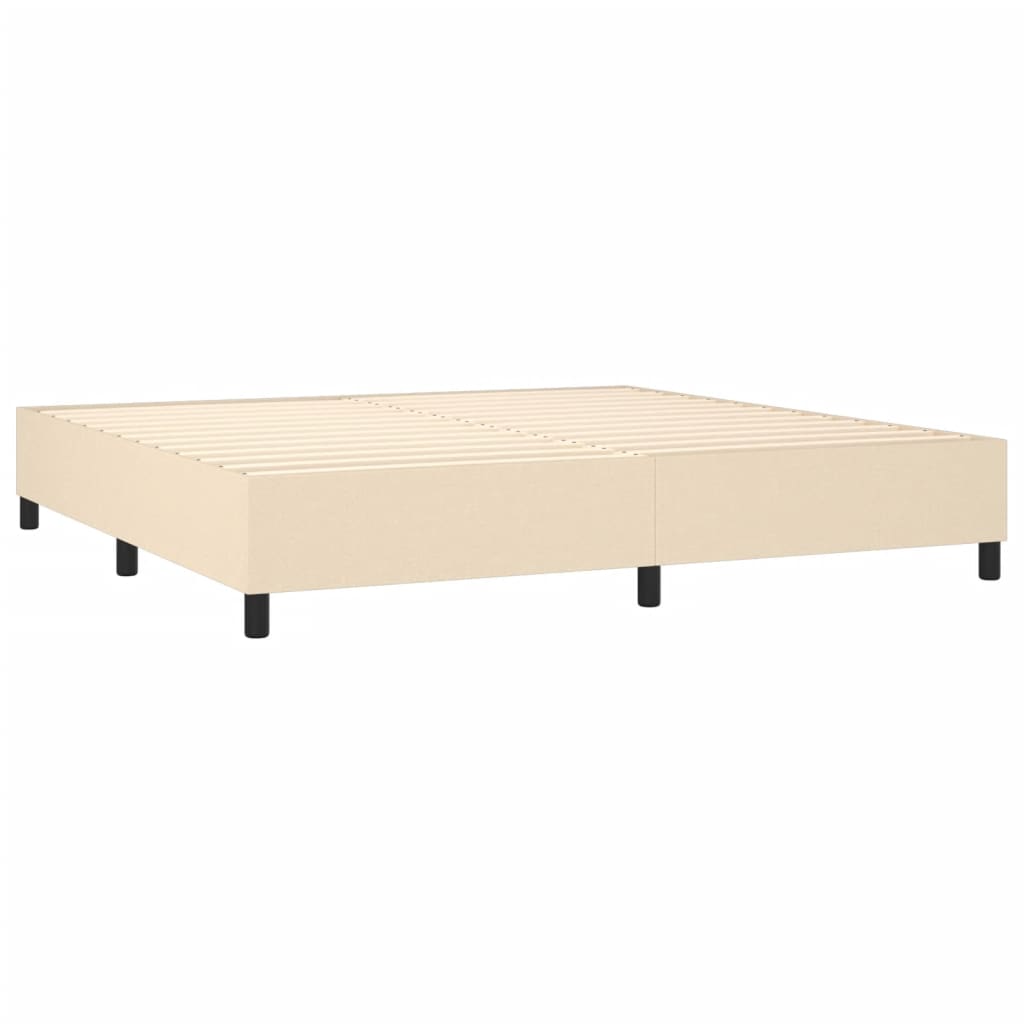 Boxspring Met Matras En Led Stof Kleurig Crème 200 x 200 cm Blok met vierkanten