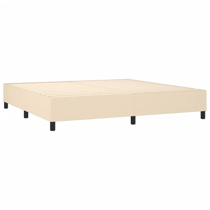 Boxspring Met Matras En Led Stof Kleurig Crème 200 x 200 cm Blok met vierkanten