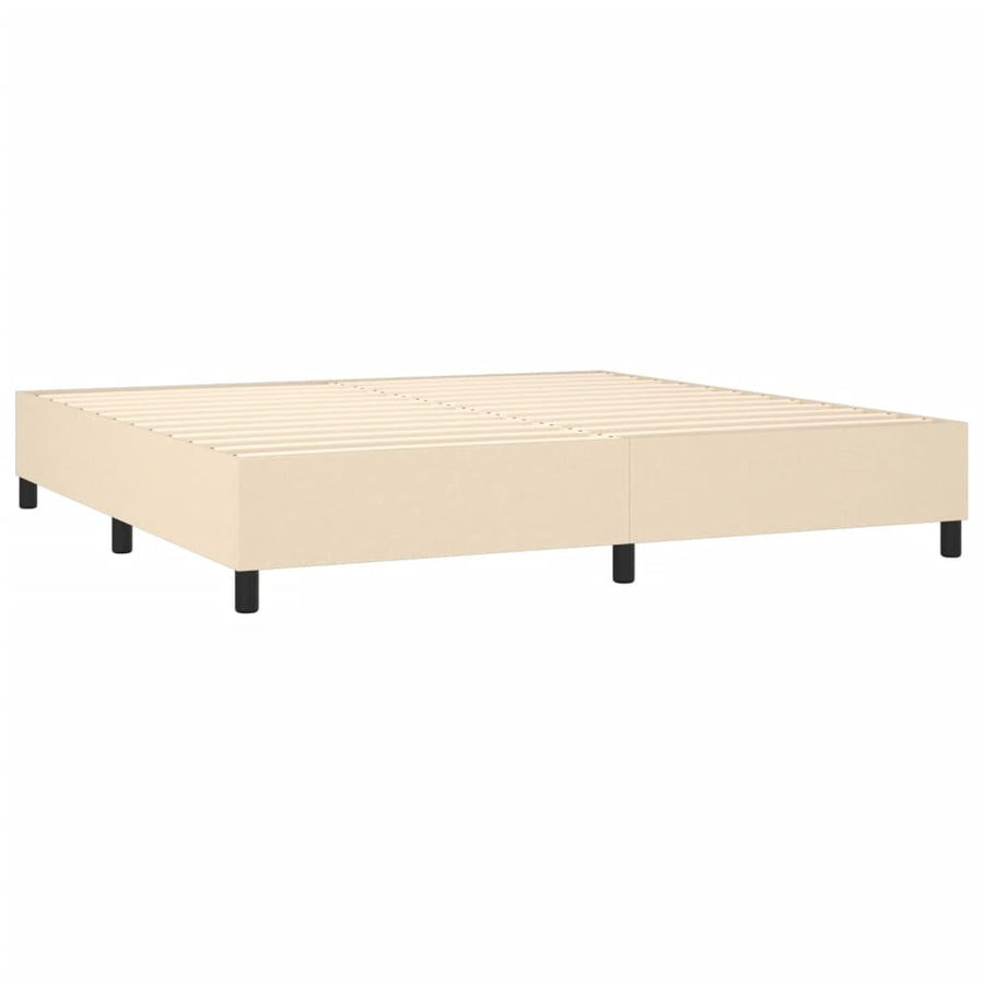 Boxspring Met Matras En Led Stof Kleurig Crème 200 x 200 cm Blok met vierkanten