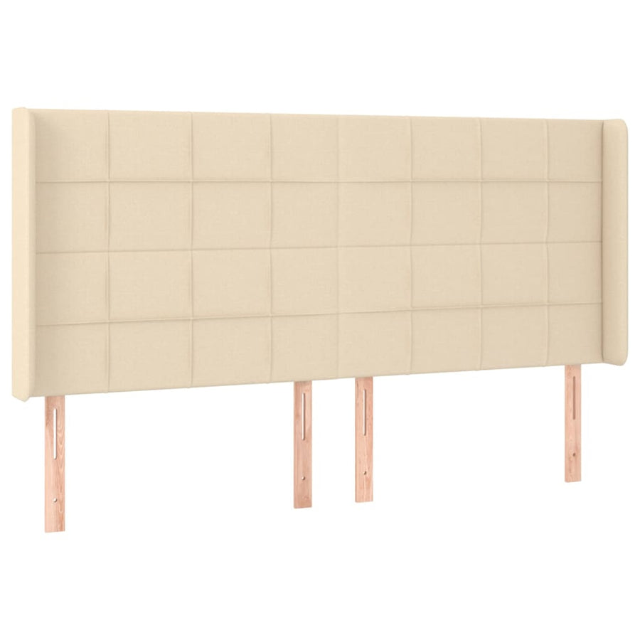 Boxspring Met Matras En Led Stof Kleurig Crème 200 x 200 cm Blok met vierkanten