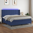 Box spring bed with mattress and LED fabric blue 200x200 cm